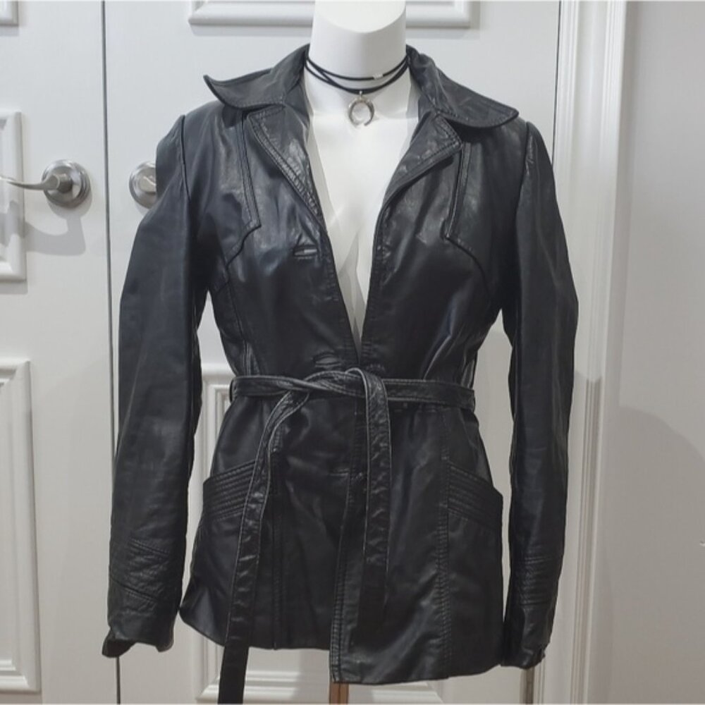 True 80's Rare Berman's Leather Belted Jacket "Buffy" Trend